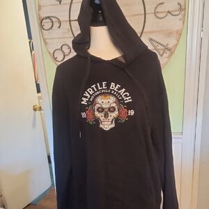 Myrtle Beach Black Hoodie with Skull Design